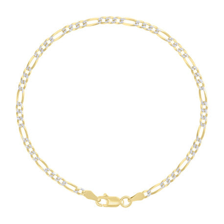 925 Sterling Silver Pave Super Flat Figaro Chain Two Tone 080 2.6mm