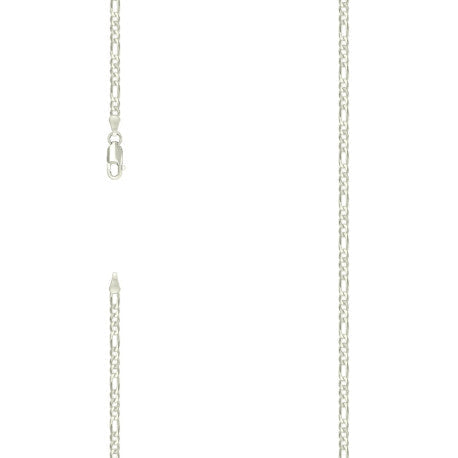 925 Sterling Silver Pave Super Flat Figaro Chain Silver 080 2.6mm