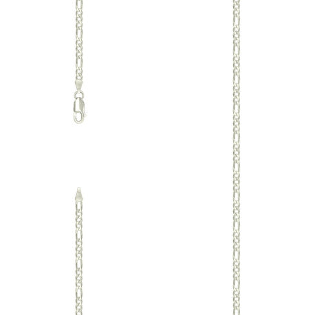 925 Sterling Silver Pave Super Flat Figaro Chain Silver 080 2.6mm