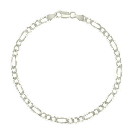 925 Sterling Silver Pave Super Flat Figaro Chain Silver 100 3.6mm