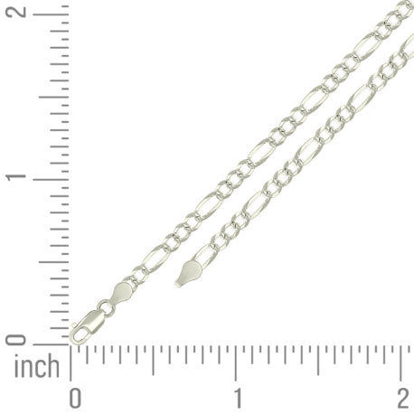 925 Sterling Silver Pave Super Flat Figaro Chain Silver 100 3.6mm