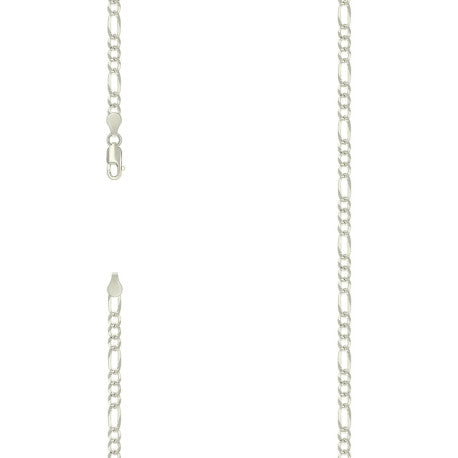 925 Sterling Silver Pave Super Flat Figaro Chain Silver 100 3.6mm