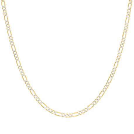 925 Sterling Silver Pave Super Flat Figaro Chain Two Tone 100 3.6mm