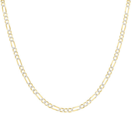 925 Sterling Silver Pave Super Flat Figaro Chain Two Tone 120 4.0mm