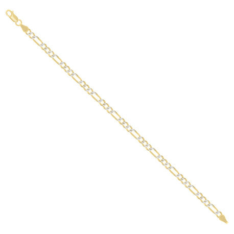925 Sterling Silver Pave Super Flat Figaro Chain Two Tone 120 4.0mm