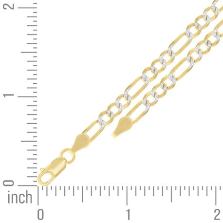 925 Sterling Silver Pave Super Flat Figaro Chain Two Tone 120 4.0mm