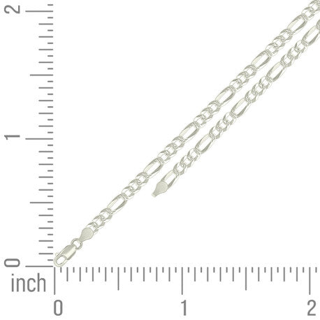 925 Sterling Silver Pave Super Flat Figaro Chain Silver 120 4.5mm