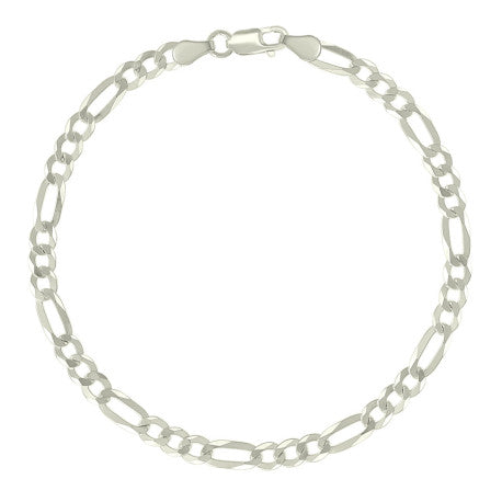 925 Sterling Silver Pave Super Flat Figaro Chain Silver 120 4.5mm