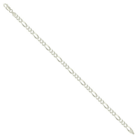 925 Sterling Silver Pave Super Flat Figaro Chain Silver 120 4.5mm