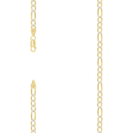925 Sterling Silver Pave Super Flat Figaro Chain Two Tone 150 4.7mm