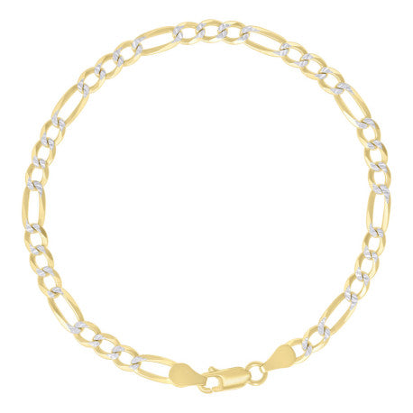 925 Sterling Silver Pave Super Flat Figaro Chain Two Tone 150 4.7mm