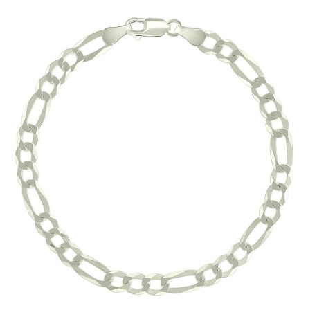 925 Sterling Silver Pave Super Flat Figaro Chain Silver 150 5.7mm