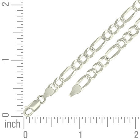 925 Sterling Silver Pave Super Flat Figaro Chain Silver 150 5.7mm