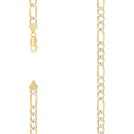 925 Sterling Silver Pave Super Flat Figaro Chain Two Tone 180 6.7mm