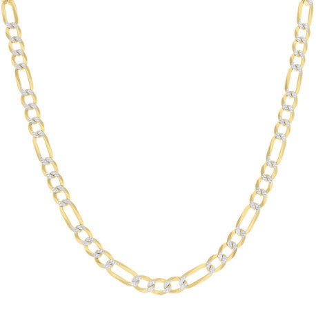 925 Sterling Silver Pave Super Flat Figaro Chain Two Tone 180 6.7mm