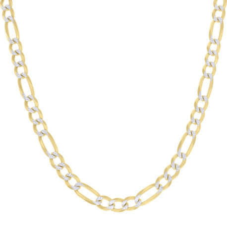 925 Sterling Silver Pave Super Flat Figaro Chain Two Tone 200 7.5mm
