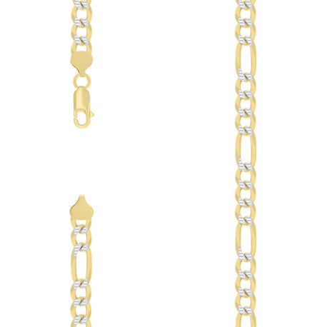 925 Sterling Silver Pave Super Flat Figaro Chain Two Tone 200 7.5mm