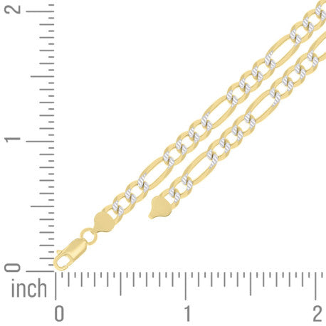925 Sterling Silver Pave Super Flat Figaro Chain Two Tone 200 7.5mm