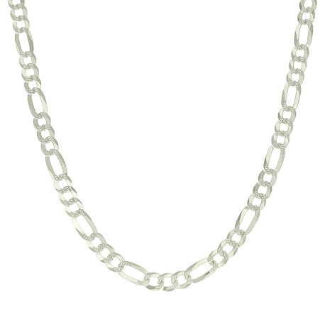 925 Sterling Silver Pave Super Flat Figaro Chain Silver 180 7.7mm