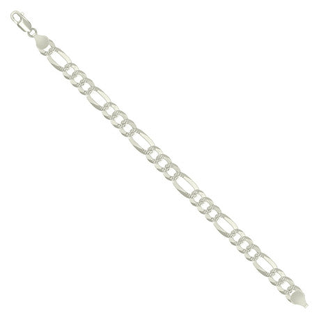 925 Sterling Silver Pave Super Flat Figaro Chain Silver 180 7.7mm