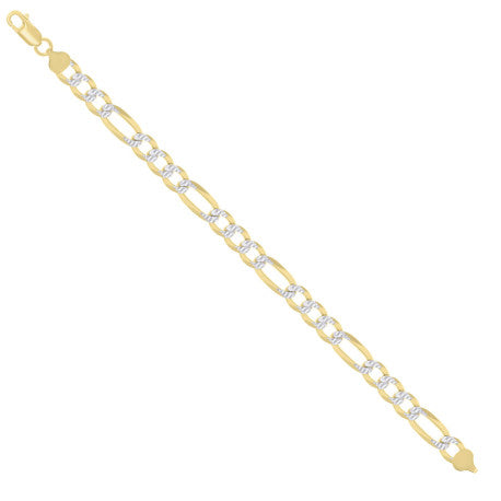 925 Sterling Silver Pave Super Flat Figaro Chain Two Tone 250 8.2mm
