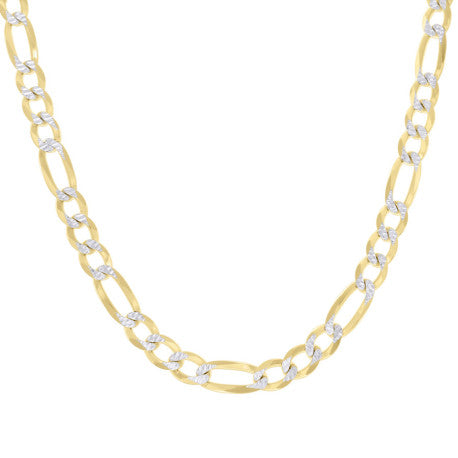 925 Sterling Silver Pave Super Flat Figaro Chain Two Tone 250 8.2mm