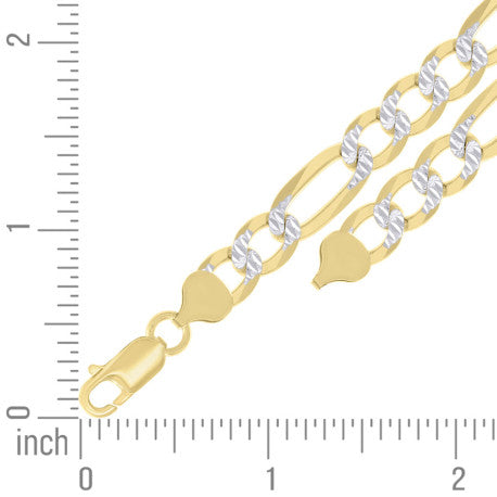 925 Sterling Silver Pave Super Flat Figaro Chain Two Tone 250 8.2mm