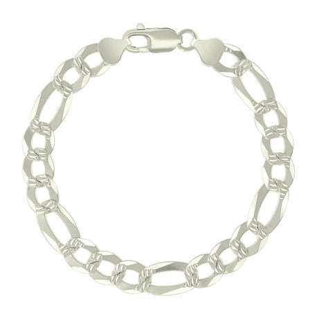 925 Sterling Silver Pave Super Flat Figaro Chain Silver 200 8.6mm