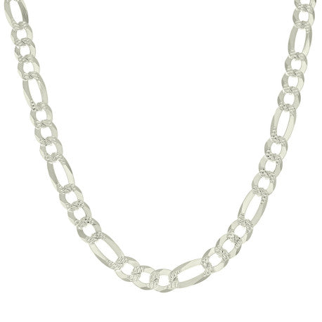 925 Sterling Silver Pave Super Flat Figaro Chain Silver 250 9.8mm