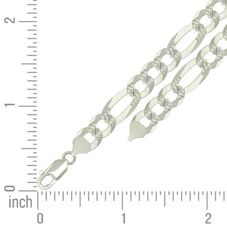 925 Sterling Silver Pave Super Flat Figaro Chain Silver 250 9.8mm