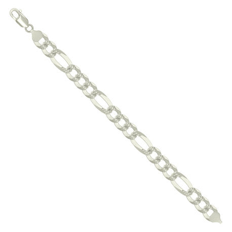 925 Sterling Silver Pave Super Flat Figaro Chain Silver 250 9.8mm