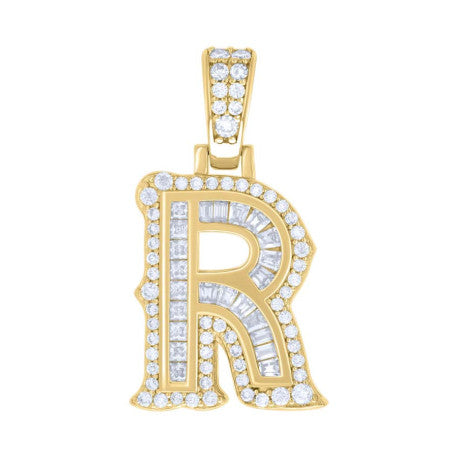 925 Silver Pendant "R" Moissanite 0.48Ct, Baguette