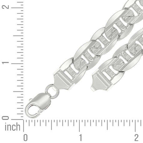 925 Sterling Silver Solid Pave Classic Mariner Silver Chain 300 11mm