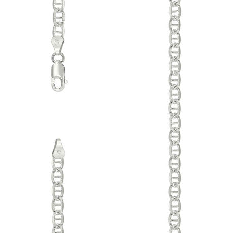 925 Sterling Silver Solid Pave Classic Mariner Silver Chain 080 3mm