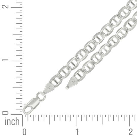 925 Sterling Silver Solid Pave Classic Mariner Silver Chain 120 5mm