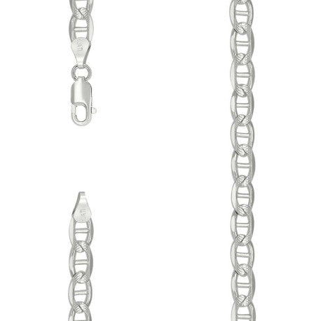 925 Sterling Silver Solid Pave Classic Mariner Silver Chain 150 6mm