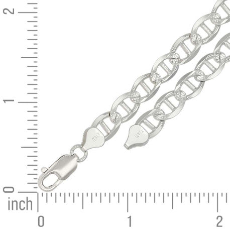 925 Sterling Silver Solid Pave Classic Mariner Silver Chain 180 7mm