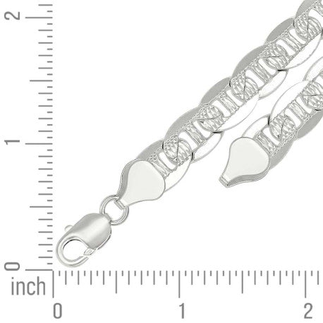 925 Sterling Silver Solid Pave Classic Mariner Silver Chain 250 9.5mm