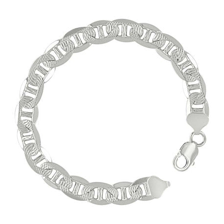 925 Sterling Silver Solid Pave Classic Mariner Silver Chain 250 9.5mm