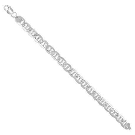 925 Sterling Silver Solid Pave Classic Mariner Silver Chain 250 9.5mm