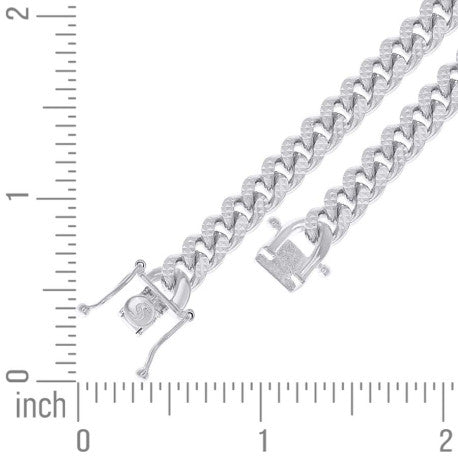 925 Sterling Silver Solid Miami Cuban Pyramid Chain Rhodium 180 6.3mm