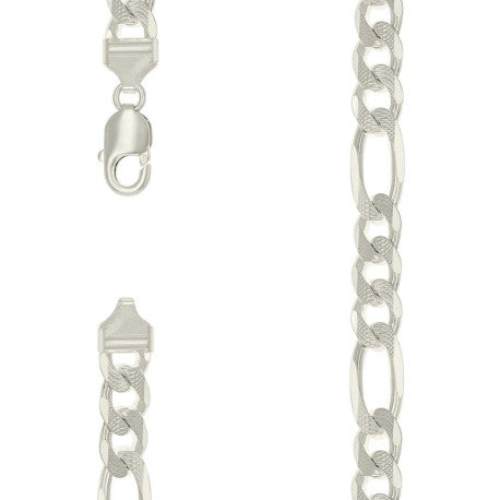 925 Sterling Silver Solid Pave Classic Figaro Silver Plated 300 11.0mm