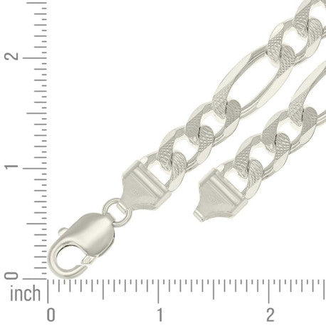 925 Sterling Silver Solid Pave Classic Figaro Silver Plated 300 11.0mm