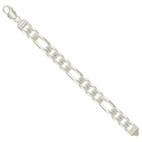 925 Sterling Silver Solid Pave Classic Figaro Silver Plated 350 13.0mm