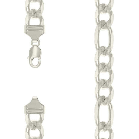 925 Sterling Silver Solid Pave Classic Figaro Silver Plated 400 14.0mm