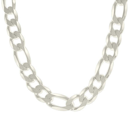 925 Sterling Silver Solid Pave Classic Figaro Silver Plated 400 14.0mm