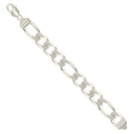 925 Sterling Silver Solid Pave Classic Figaro Silver Plated 400 14.0mm