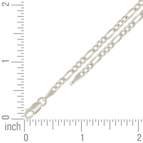 925 Sterling Silver Solid Pave Classic Figaro Silver Plated 080 3.0mm