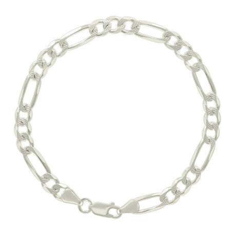 925 Sterling Silver Solid Pave Classic Figaro Silver Plated 150 6.0mm