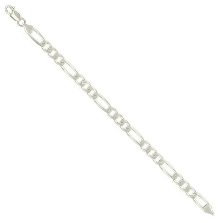 925 Sterling Silver Solid Pave Classic Figaro Silver Plated 180 7.0mm